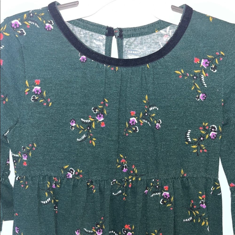 Old Navy 4T Girls Floral Dress with velvet trim collar, Green, Fall, Autumn - Picture 2 of 8